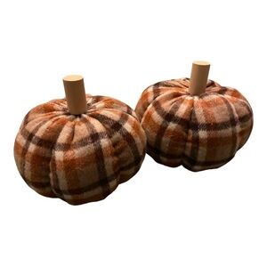 Plaid Harvest Color Pumpkins Set of 2. Handmade. 4.5”h